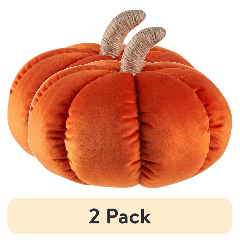 (2 Pack) Rust Velvet Pumpkin Decorative Pillow - 6x9 Inch Fall Home Decor - Variation of Rust, 2