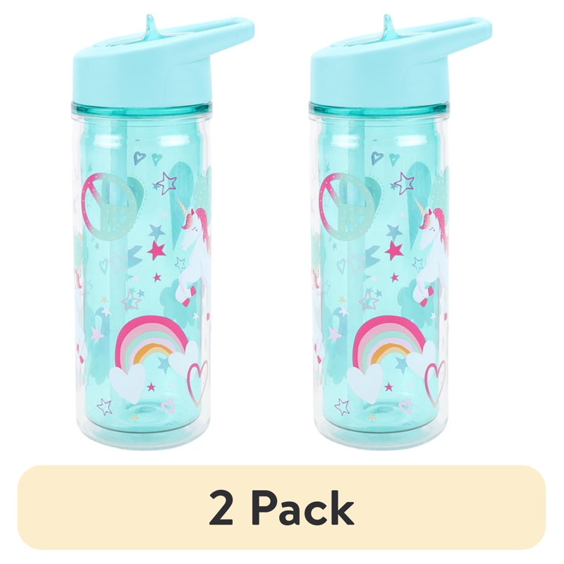 14 oz Double Wall Insulated Unicorn Water Bottle - 2 Pack, Blue