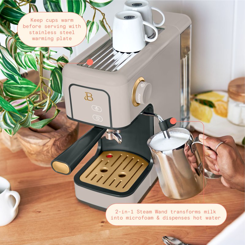 Slim Espresso Machine with 20-Bar Pressure - Porcini Taupe
