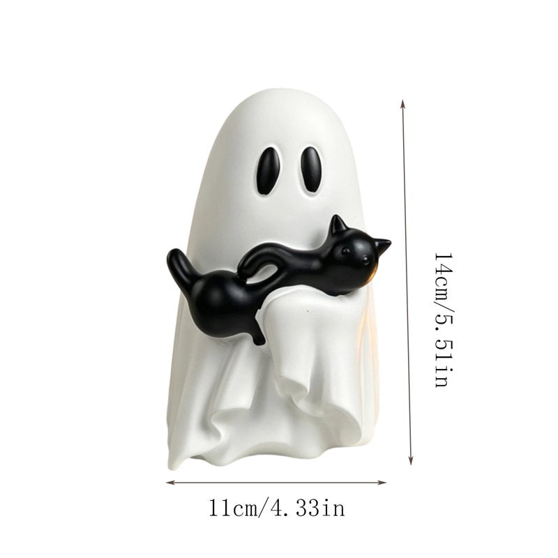 Halloween Ghost Hugging Black Cat Resin Figurine - Mini Desktop Ornament - Variation 13#Halloween