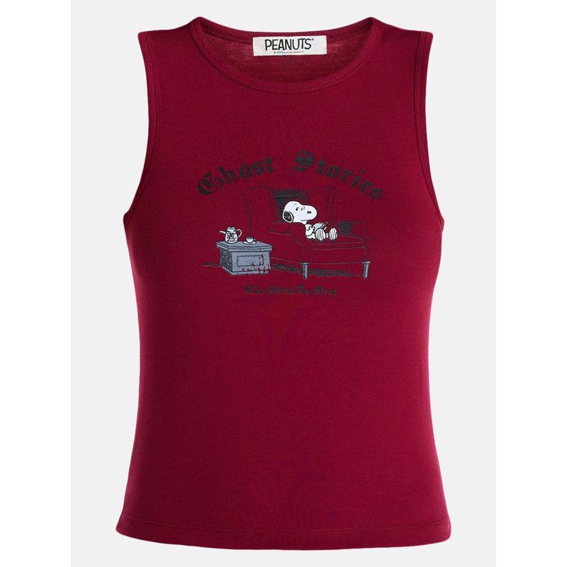 Peanuts Snoopy Ghost Stories Sleep Tank Top - Rumba Red XL, Women's Plus Size