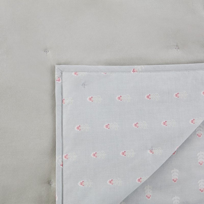 Reversible King Quilt - Floral Sage Green Velvet & Patterned Cotton, Drew Barrymore Signature