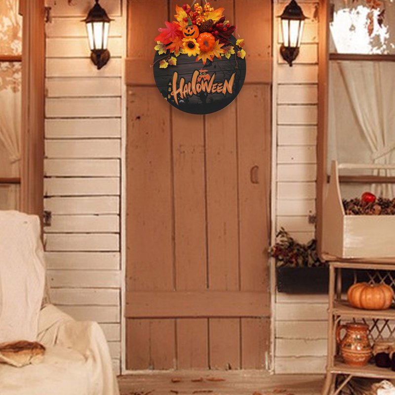 Halloween Wreath Indoor Outdoor Decorations B - Artificial Pumpkin & Spider