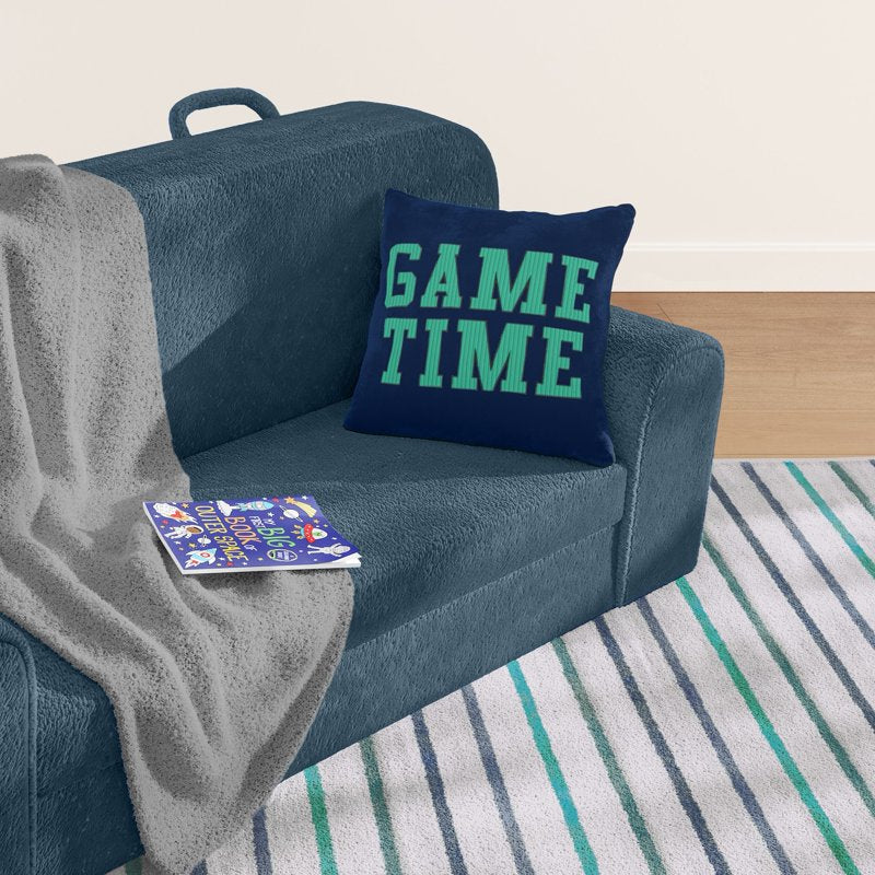 Kids Game Time Throw Pillow - Blue 16x16 Inch Decorative Cushion