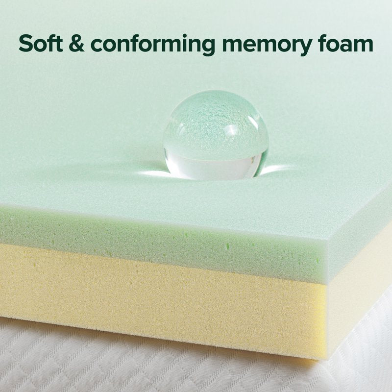 Queen Green Tea Memory Foam Mattress Topper - 3 Inch Comfort & Odor Control