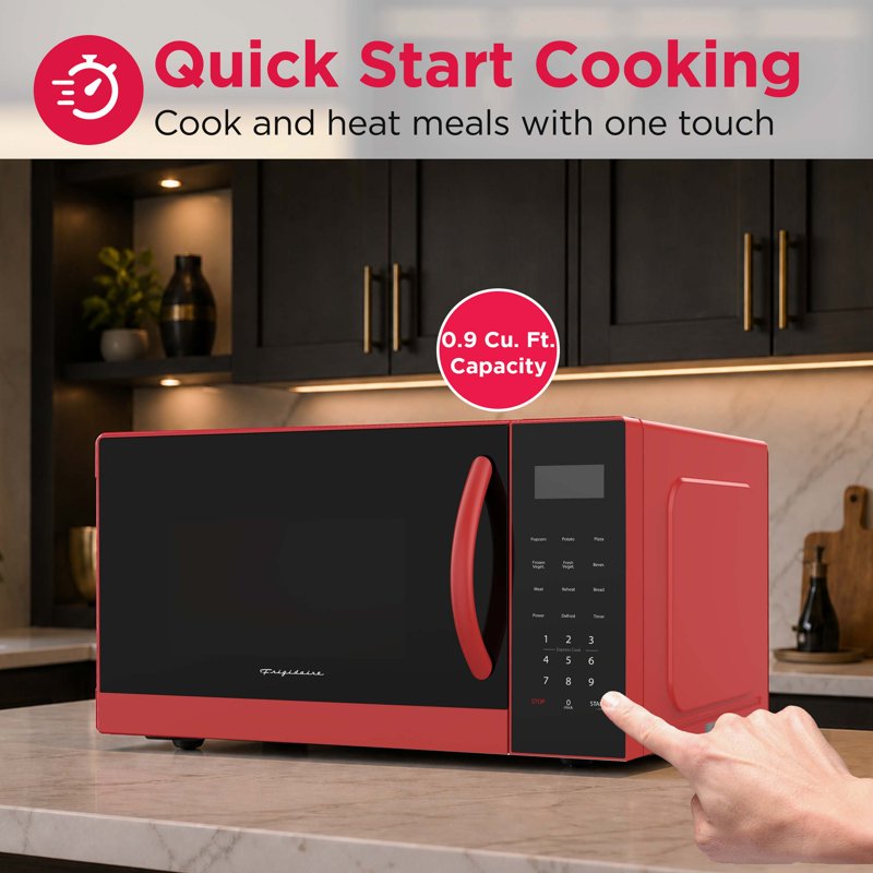 0.9 Cu. Ft. Countertop Microwave - 900 Watt, 10 Power Levels, Red