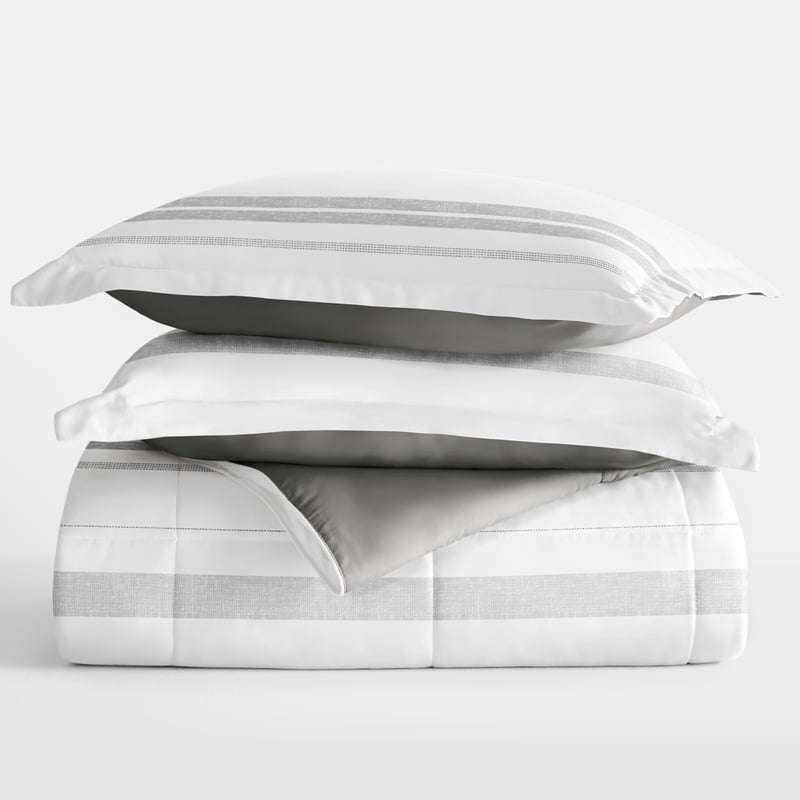 Gray Reversible Comforter Set with Down Alternative Fill - Full/Queen