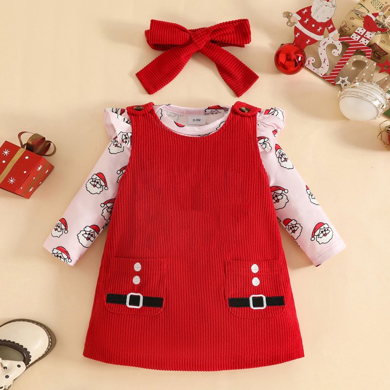 Baby Girl 1st Christmas Outfit A03-Red 12-18 Months Ruffle Romper Suspender Dress Set