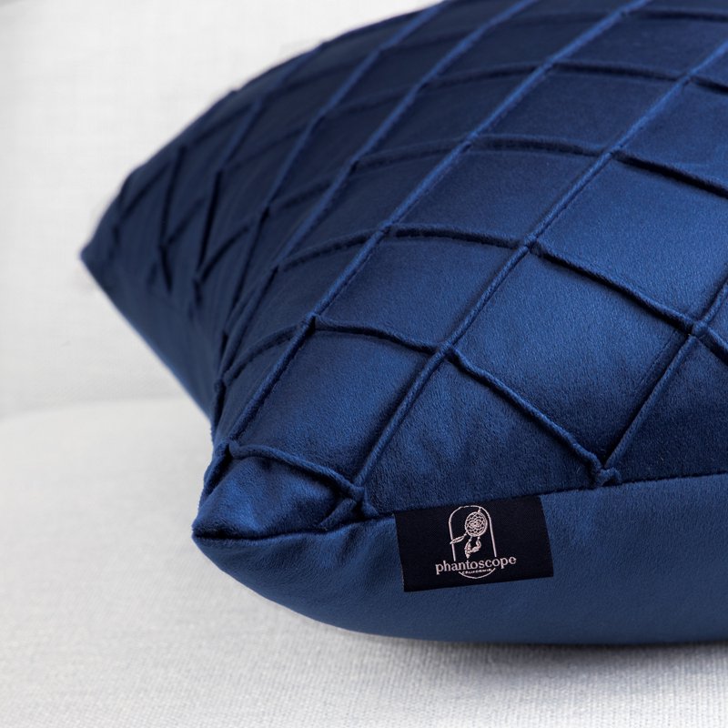 Navy Blue Pleated Velvet Pillow Cover 18x18 Inch Set of 2 - Decorative Cushion Case