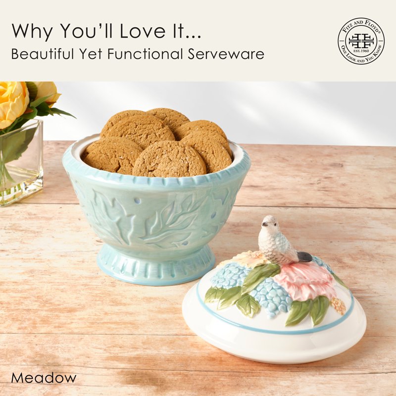 Meadow Ceramic Cookie Jar - Hand-Painted Floral Design