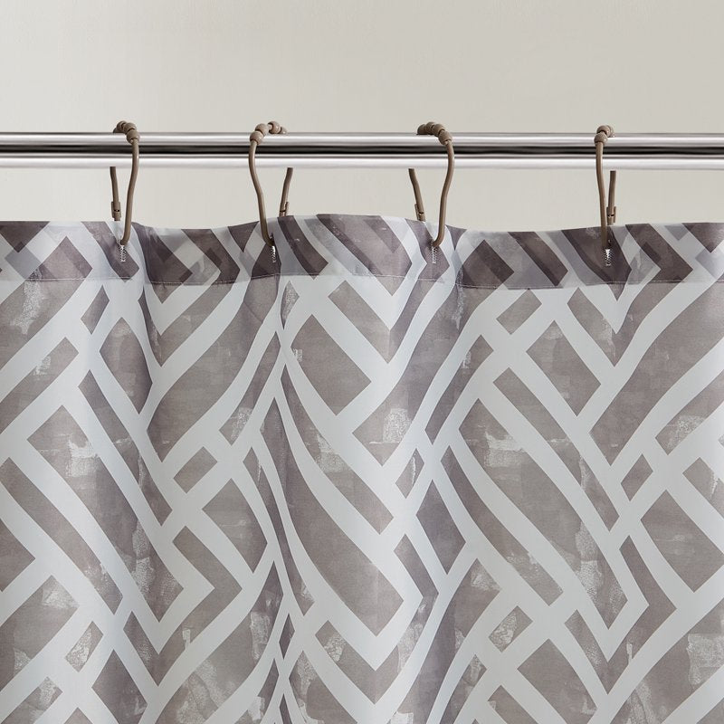 Mainstays Geometric Polyester Shower Curtain Set - Beige, 15 Pieces
