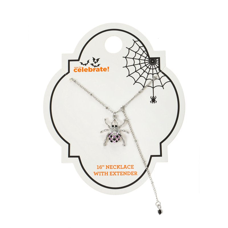 Halloween Silver Spider Pendant Necklace - Spooky Costume Jewelry
