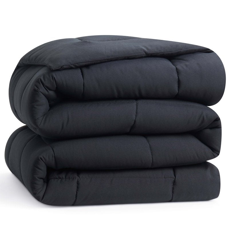 Queen Comforter Set - Quilted Down Alternative All-Season Duvet with Corner Tabs - Black