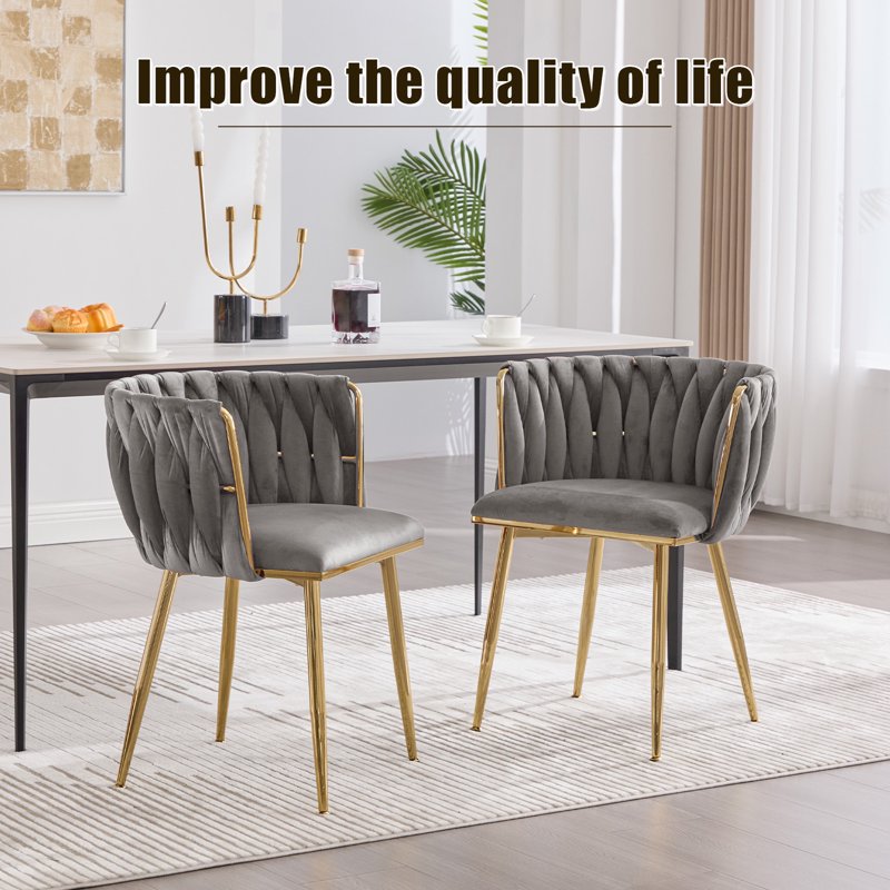 Velvet Dining Chairs Set of 6 with Metal Legs - Gray