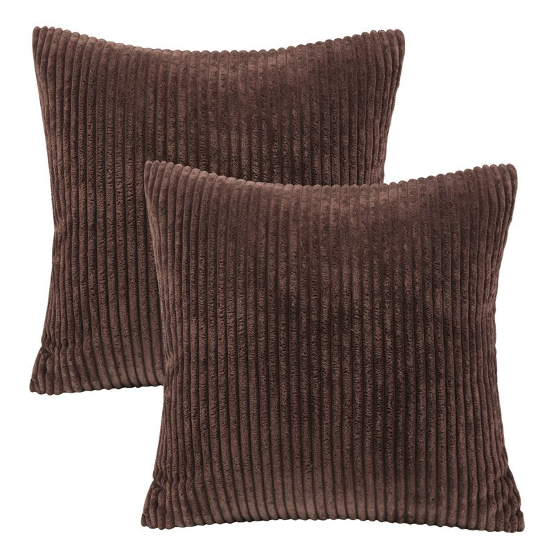 20-Inch Dark Brown Velvet Square Throw Pillow Set of 2 - Fluffy Corduroy Accent Cushions