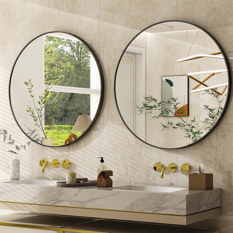 30-Inch Round Bathroom Wall Mirror - Modern Vanity Mirror with Black Frame, Variations Include 30" x 30"
