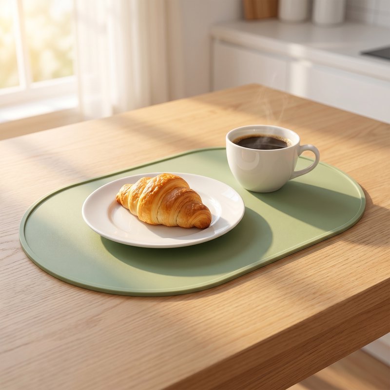 Silicone Placemats - 6 Pack Green 15" x 10" for Dining Table