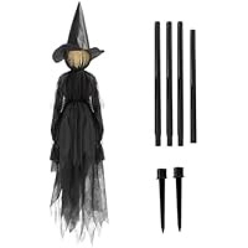 2PC Life-Size Light-Up Screaming Witch Halloween Decor - Outdoor Animated LED Yard Decorations