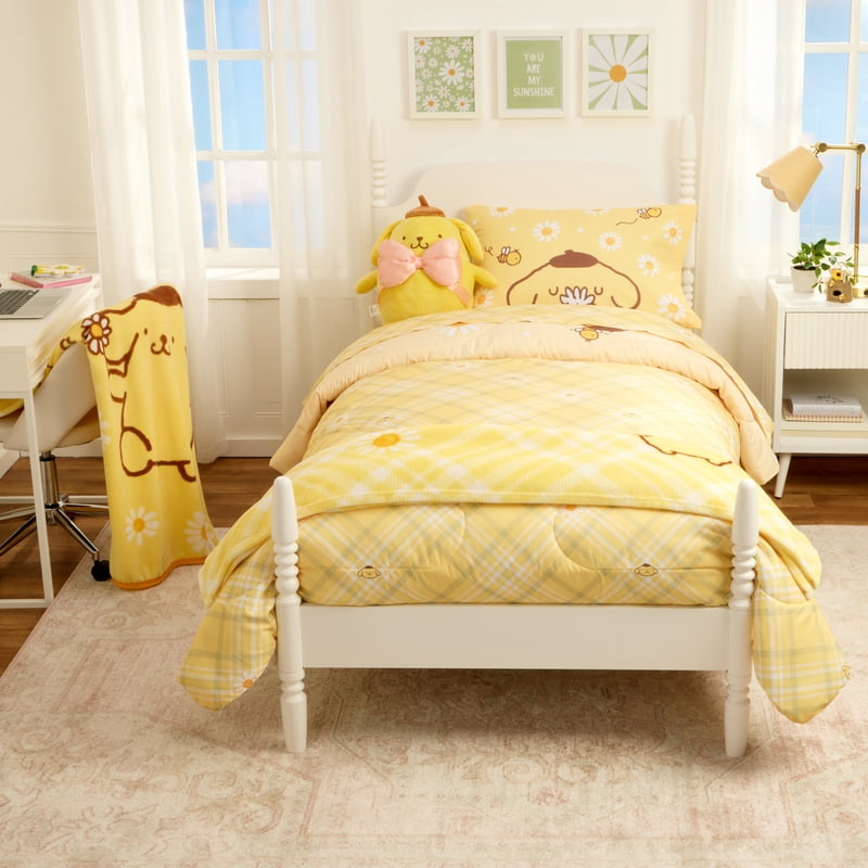 Full-Size Pompompurin Gingham Print Reversible Comforter Set with Pillowcase & Sheets