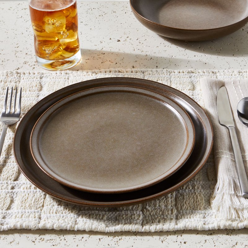 10.25-Inch Brown Stoneware Dinner Plate - Unique Reactive Glaze