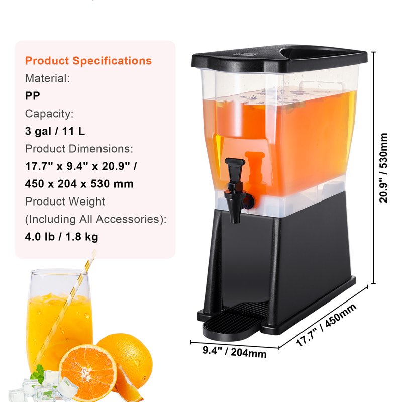 3-Gallon Plastic Beverage Dispenser with Stand and Spigot