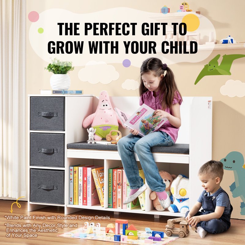 Children's Storage Bench with 6 Cubbies & 3 Drawers