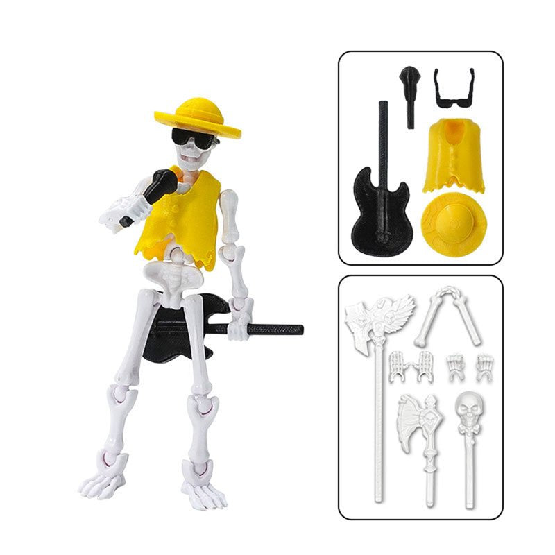 Stress Relief Skeleton Doll Toy with Weapons - Creative Desk & Backpack Decor