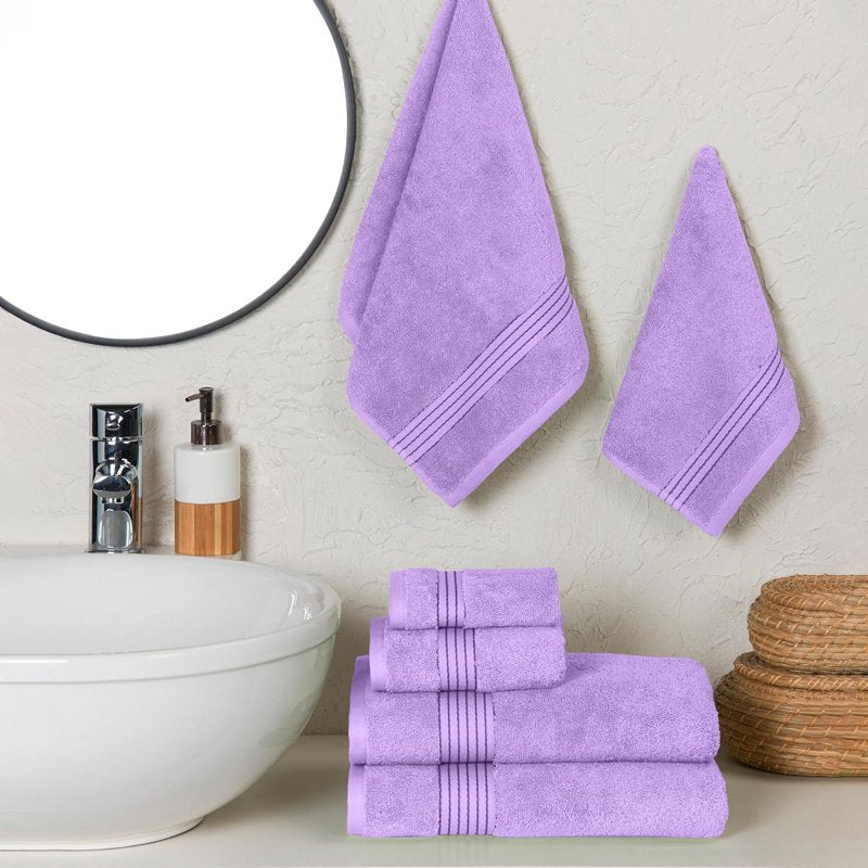 Lilac 6-Piece Luxury Cotton Towel Set - Quick Dry & Plush Bath Towels, Hand Towels & Washcloths