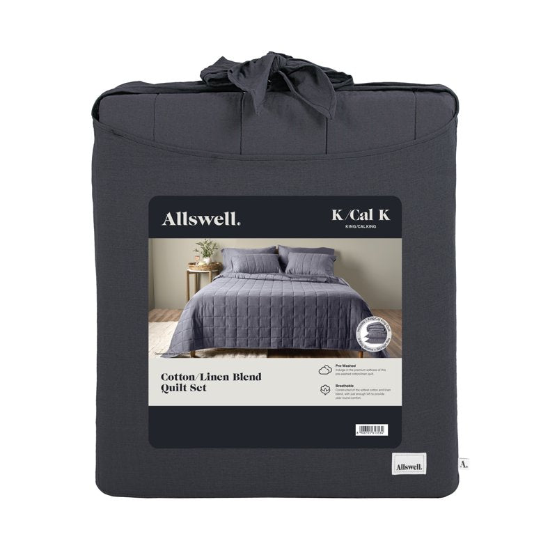 Allswell Cotton Linen Blend Quilt Set - Full/Queen, Shark Grey