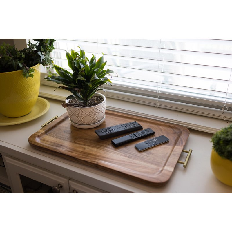 Acacia Wood Serving Tray with Gold Handles - 4 Pack