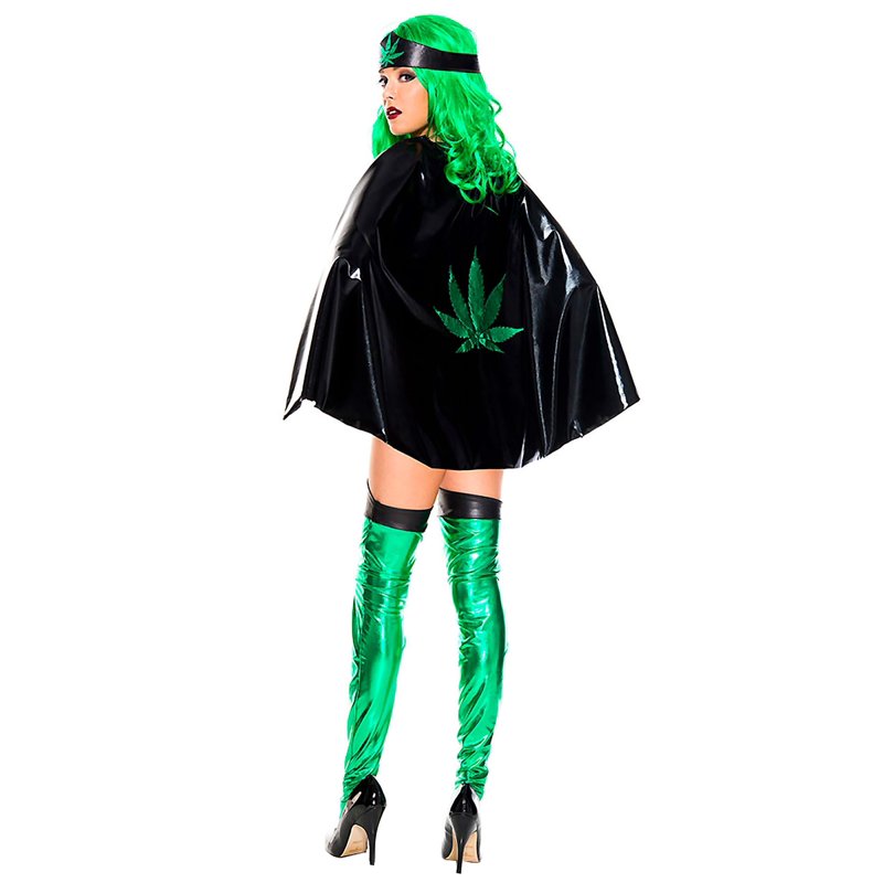 XS Leafy Super Woman Costume - Green Leaf Print Superhero Outfit for Women