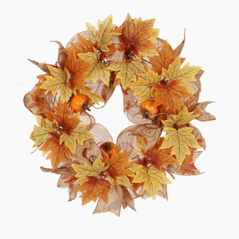 Fall Thanksgiving Pumpkin Maple Leaf Wreath Door Decor - Indoor Outdoor