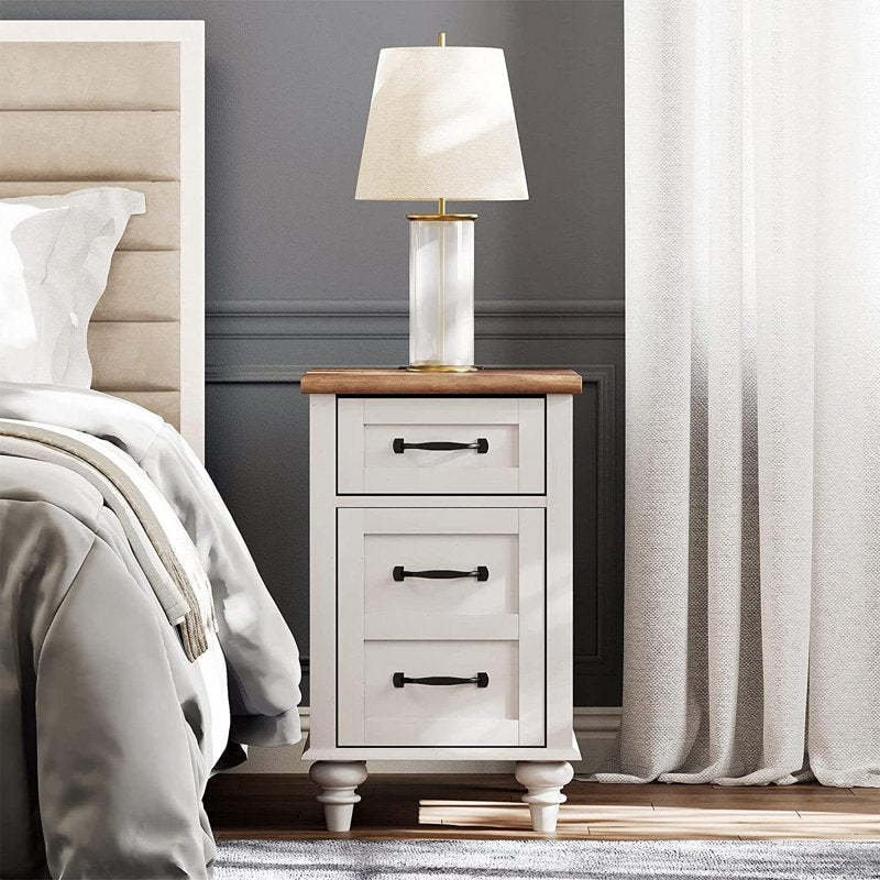 End Table with Charging Station and Storage Drawer - White