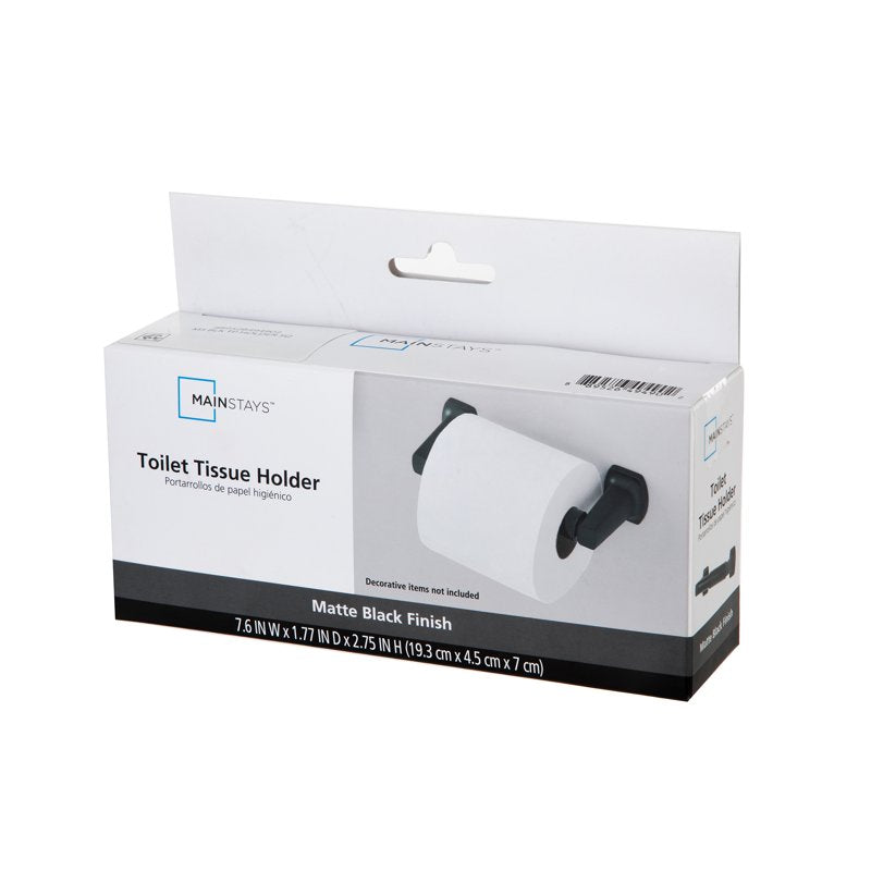 Wall-Mounted Toilet Paper Holder Matte Black with Hardware - Residential Bathroom Accessory