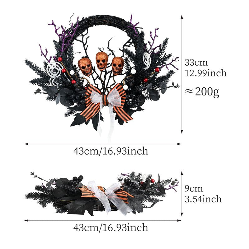 Halloween Skeleton Wreath for Front Door - Spooky Holiday Wall Decor
