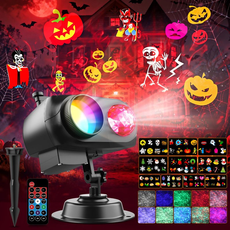 Yannovus Halloween Projector Light 2-in-1 RGBW Moving LED with 80 Patterns - Holiday & Party Decor