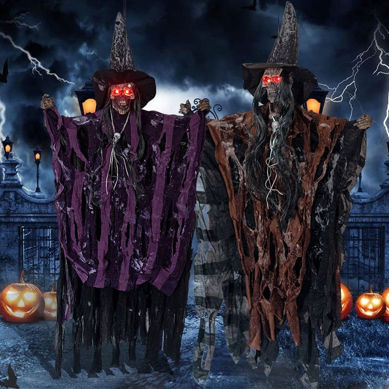 Wadada Halloween Animated Hanging Witch Decor - Purple, Sound Activated, 27.5 Inch
