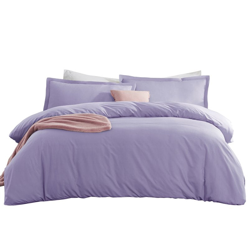 King Duvet Cover Set with Pillow Shams - Lavender Microfiber Luxury Bedding