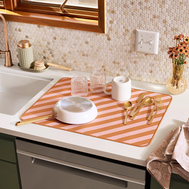 Dish Drying Mat - Super Absorbent Coral Rose, 24"x18"