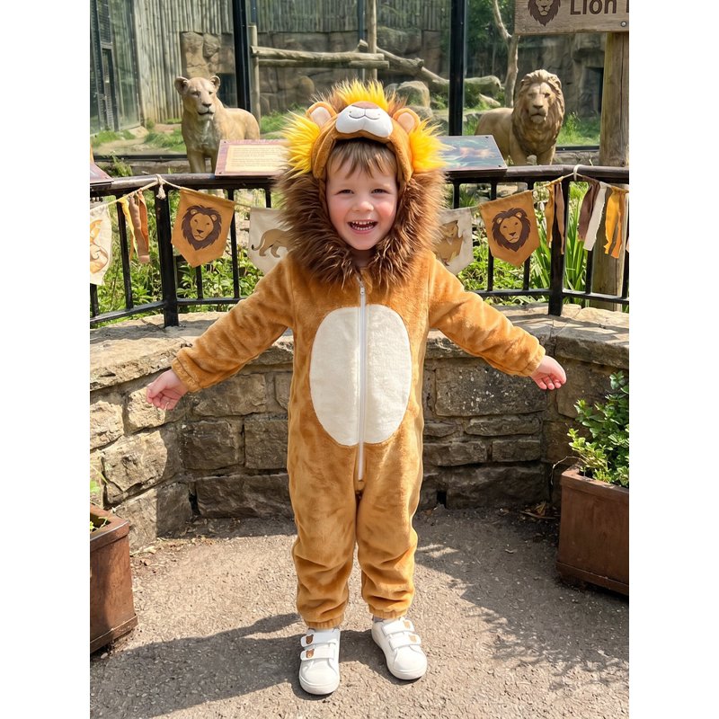 Toddler Baby Lion Costume Jumpsuit for 2-3 Years Khaki Halloween Animal Outfit