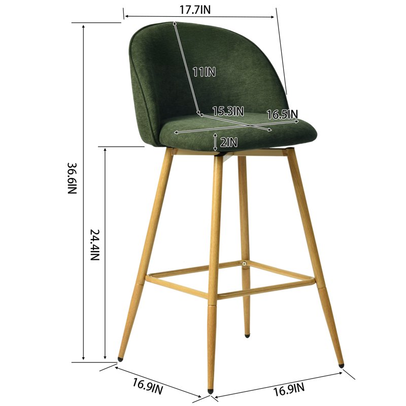 26" Swivel Counter Height Bar Stools - Set of 2, Forest Green