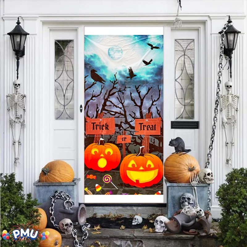 PMU Halloween Trick or Treat Door Cover - 1 Pack, Spooky Door Decoration