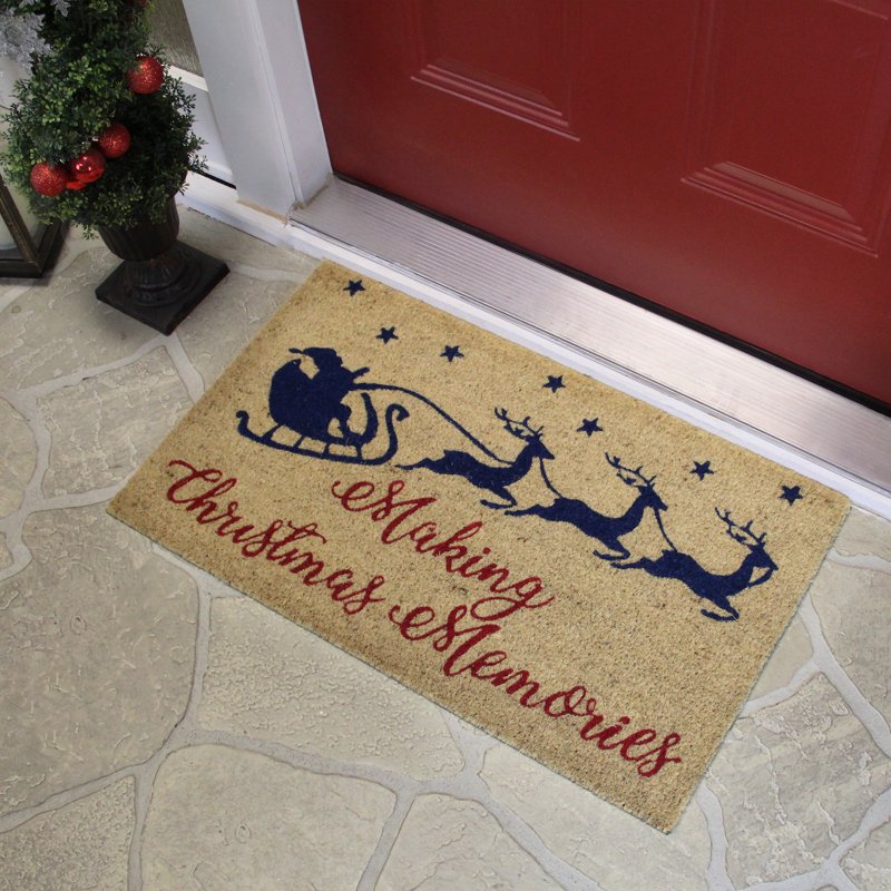 Christmas Doormat 18x30 Inches Santa Reindeer Holiday Welcome Mat Beige