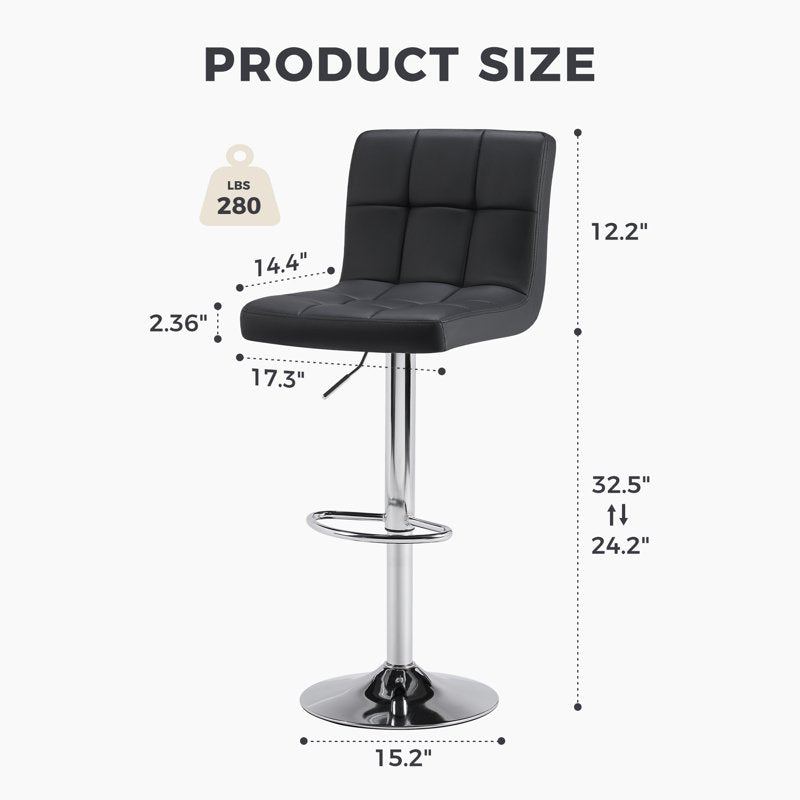 Adjustable Swivel PU Leather Bar Stools - Set of 2, Black