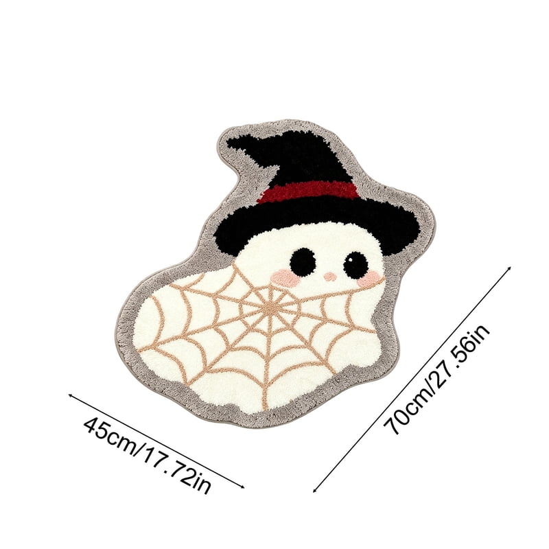 Halloween Ghost Doormat with Web Design - Washable Indoor Outdoor Rug, 70x45cm - Ghost Shaped Mat with Grip - Variation of Ghost Mat Spider Web O