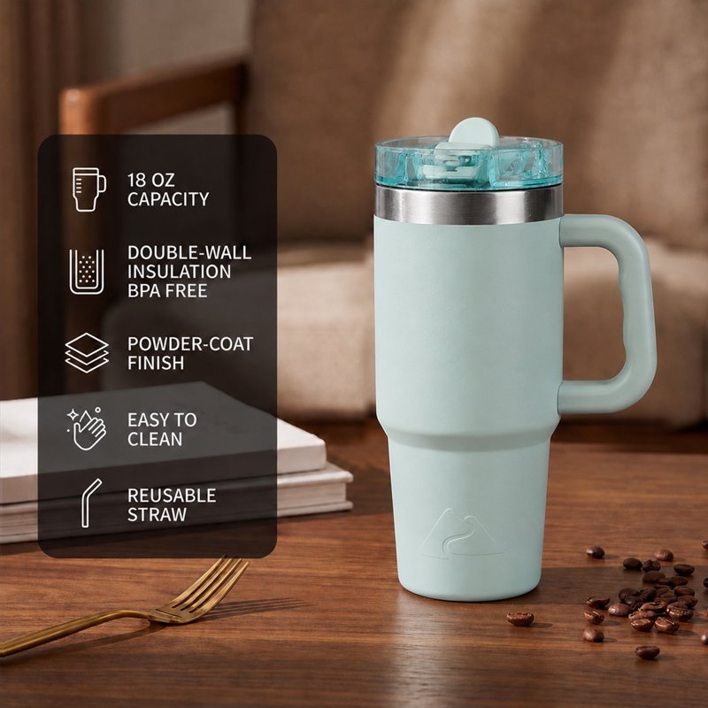 18oz Insulated Stainless Steel Travel Tumbler with Handle & Flip Straw Lid - Sage Green