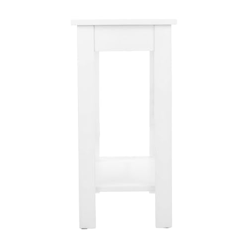 Narrow Side Table with Charging Station - Small End Table with 2 USB Ports, 2 Power Outlets, and Storage Shelf - Slim Nightstand for Living Room, Bedroom, or Small Spaces by Lavish Home (White)