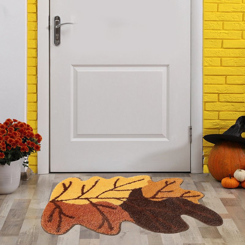 Fall Maple Leaf Doormat - Imitation Wool, Absorbent, Non-Slip, 15.75x23.62in - Yellow Variation