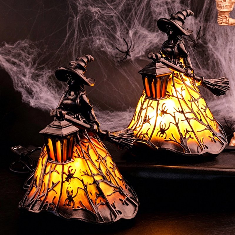 Halloween Witch Lamp - Stained Glass Gothic Witch Hat LED Night Light - Spooky Tabletop Decor - Halloween Party Gift - Variation of J-B