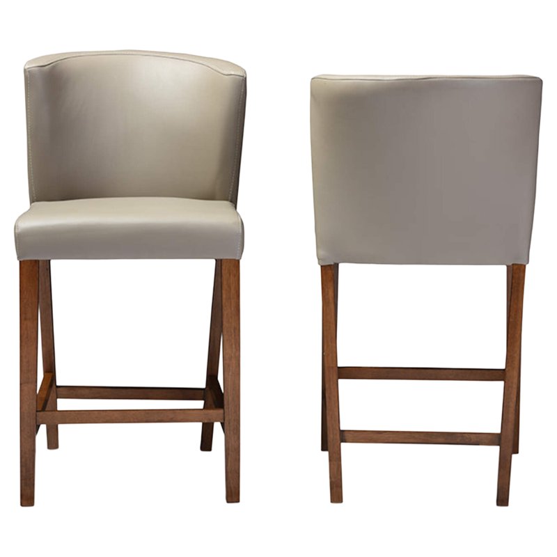 Olivia Mid-Century Modern Walnut Wood Pub Stool Set of 2